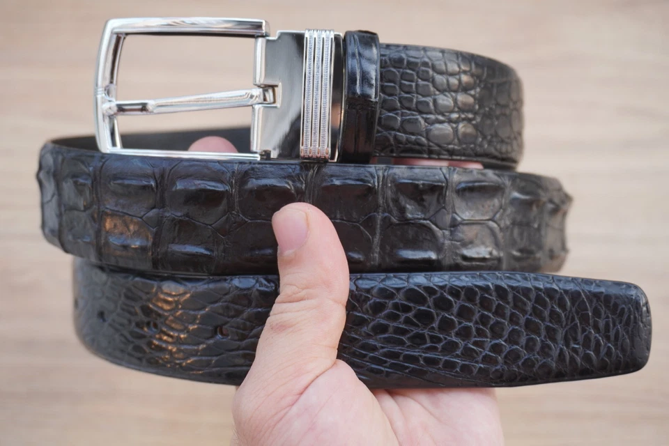 Black Genuine Crocodile Hornback Leather Skin Men's Belt W 1.3" #B42 - Image 3 of 4