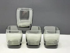 Libbey Glass Barware Set of 4 Rocks Smoke Brown Carrington Square 3 3/4" Tall