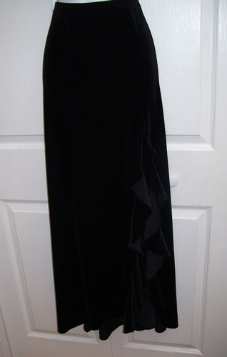 Patra Women's Long Black Velvet Straight Skirt Ruffles on Side Large Size 12 New - Picture 6 of 10