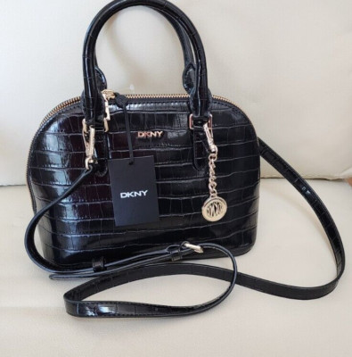 DKNY Bryant Dome Satchel Black Crossbody Crocodile Pattern Small Crossbody $198