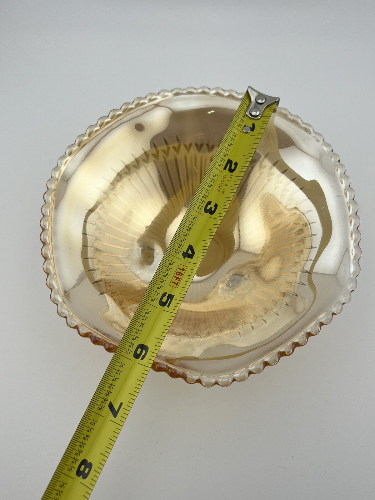 Small Iridescent 3 Footed Bowl Jeanette Anniversary Style Depression Glass Gold