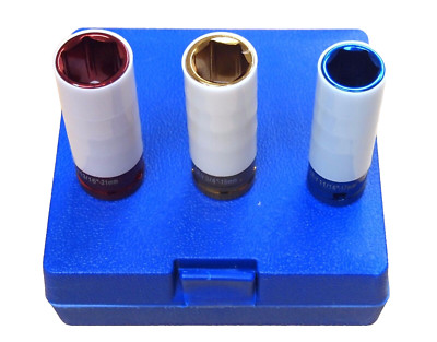 3 PCS 1/2in Dr. Colored Deep Impact Socket Thin Wall 17mm 19mm 21mm Nylon Sleeve