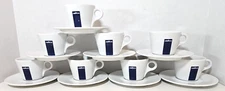 Lavazza Cappuccino Coffee Cup & Saucer 2.5" Porcelain Mugs Blue Logo Italy IPA