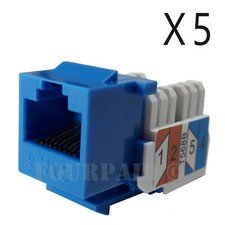 5x Pack Lot CAT6 Network RJ45 Port 110 Punch Down Keystone Snap-In Jack Blue