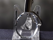 American Curl, Katze Kristall rund Schl&uuml;sselbund, Crystal Animals DE