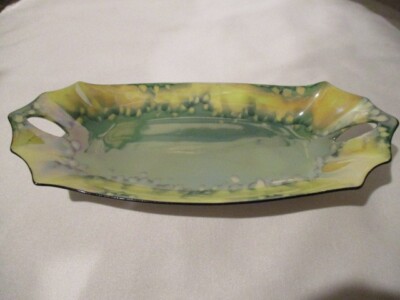 Antique RS Germany Tillowitz  c1920 8'' Celery Dish 8''L x 3 1/2''W Yellow & Green