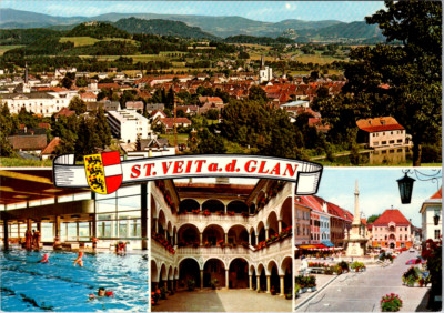 Vintage Postcard St Veit Austria Arcadenhof Hauptplatz Swimming Pool