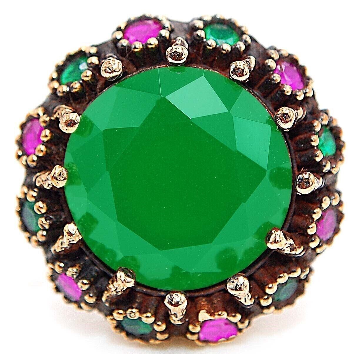 12CT Treated Emerald Ottoman Style 925 Sterling Silver Ring Size 8.5 HB2-9