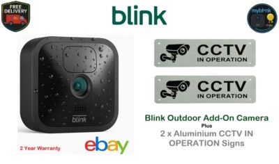 Blink Outdoor wasserdichte drahtlose Zusatz-HD-Überwachungskamera + 2 x CCTV-Schilder