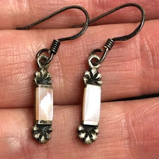 4838 BOMA VNTG Patina oxidized Sterling 925 pink Mother of pearl earrings 1.8g