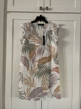 Tahari Women's XS Tropical Palm Print 100% Linen Dress Tunic Cover Up New!