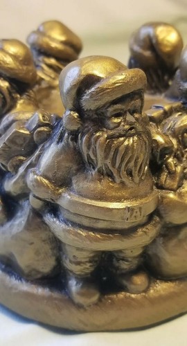 Vtg Santa Candleholder Piller Tea Light Goldish Bronze MCM - Picture 5 of 11