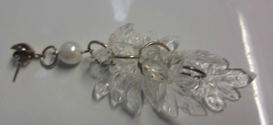 Pendientes Colgantes De Colección Alta Costura Larga Moda Transparente Lucita Esmerilada Hoja de Hielo Foto 3 de 4