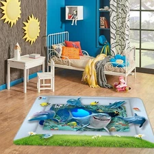 3D Blue Shark Dolphin NAO9483 Game Rug Mat Elegant Photo Carpet Mat Fay