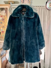 Christian Siriano Teal Faux Fur Jacket Coat Women’s Large Nwot