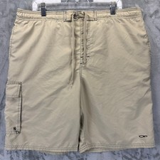 Ocean Pacific Mens Tan Board Shorts Navy Side Stripe Cargo Pocket Swim Trunks XL