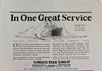 1923 White Star Line Majestic world's largest Cruise Ship Liners vintage ad