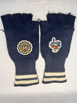 Mickey State University Mickey Mouse Fingerless Knit Gloves Mittens Dark Blue