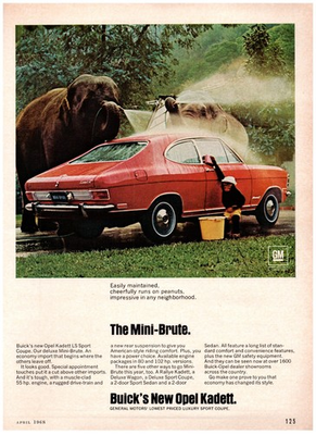 #ad #ad PRINT AD 1968 Buick Opel Kadett The Mini Brute Elephants amp; Monkey Car Wash 60#x27;s $14.50