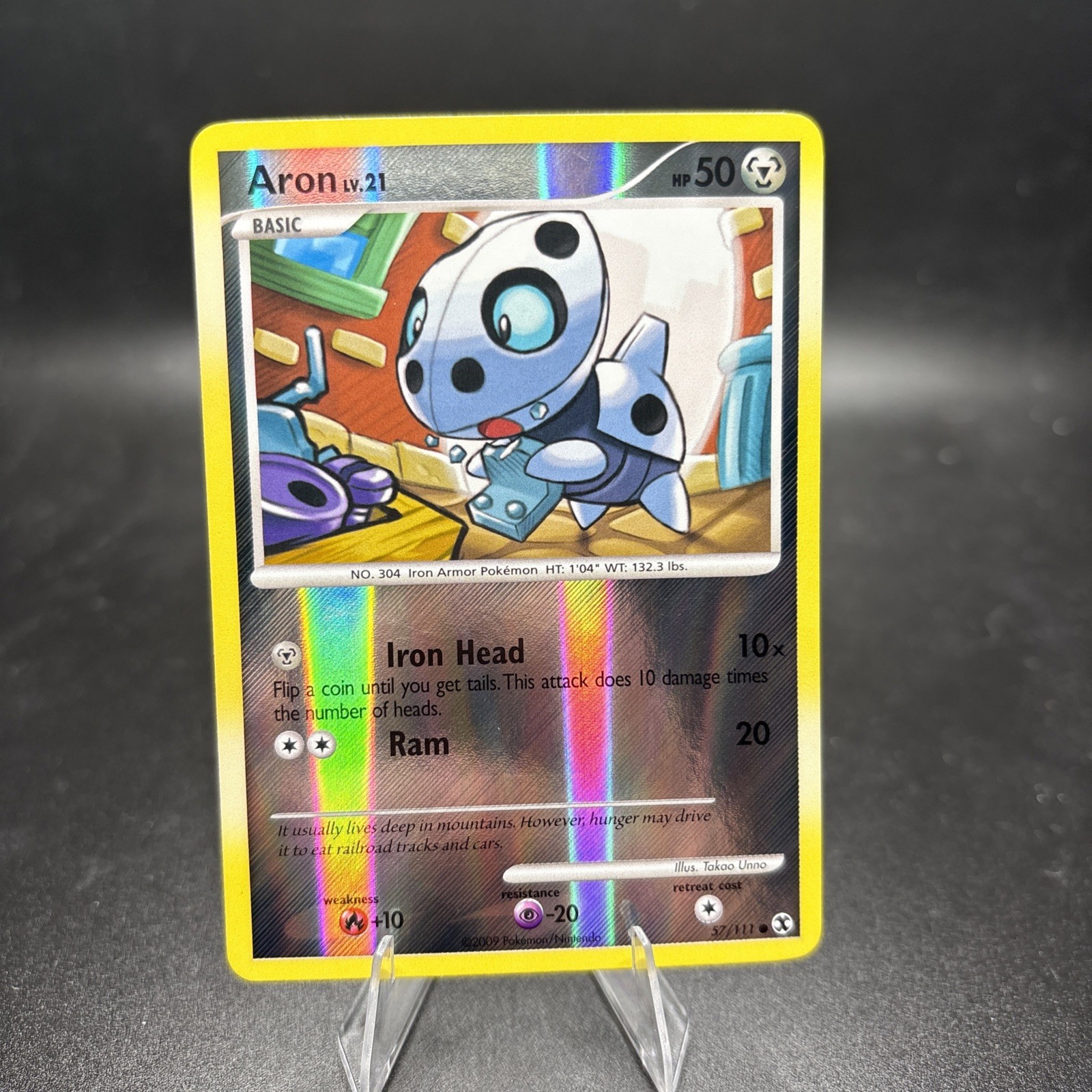 Aron 57/111 Reverse Holo Rising Rivals Pokémon Vintage Card NM -j