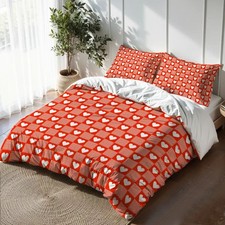 Gingham Hearts Patch Plaid King Size Duvet Cover Set, Includes Pillow Cases
