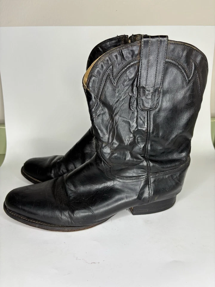 Stetson Botas Roper con Cremallera Hombres Talla 11EE Cuero Negro Botas de Trabajo Occidentales Foto 3 de 4