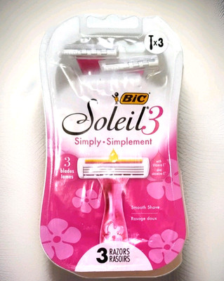Bic Pink Simply Soleil 3 Pack Razors W/Vitamin E Strips Disposable Triple Blade
