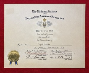 1976 *THE NATIONAL SOCIETY - SONS OF THE AMERICAN REVOLUTION* TEXAS CERTIFICATE!