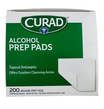 200 Count Curad Medium Alcohol Prep Pads, Individually Sealed