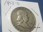 New Listing1953 d  Franklin Half Dollar,  90% Silver - 0.3617 Troy Ounces,