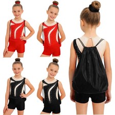 Girls 4-Piece Set Rhinestone/Sparkle Embellished Leotard Set Durable Training