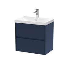 Nuie Havana 600mm Midnight Blue Wall Hung 2-Drawer Vanity Unit Thin Edge Basin