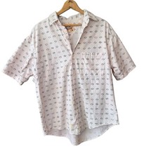 Vtg Body Objects Button Front Shirt Fish Print Pink Mens Med USA Made 90s READ