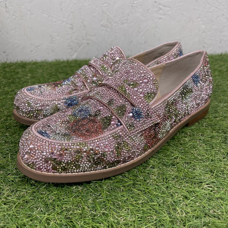 Mocasín Betsey Johnson Aron Multi Floral Estrás Centavo Talla 8M Rosa Zapato Foto 3 de 4
