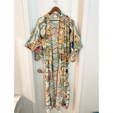 Vintage Cotton Landscape Print Yukata Kimono Japanese Robe