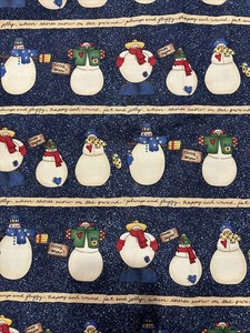 VTG Moda Fabric Warmth & Wooliness by Lori Gardner Multicolor on Blue Snowmen 2Y