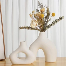 New CEMABT White Ceramic Vase Set of 2 for Modern Minimalist Bohemian DecorRound