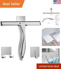 Compact 10-Inch Silver Shower Squeegee - Includes 2 Hooks for Easy Storage