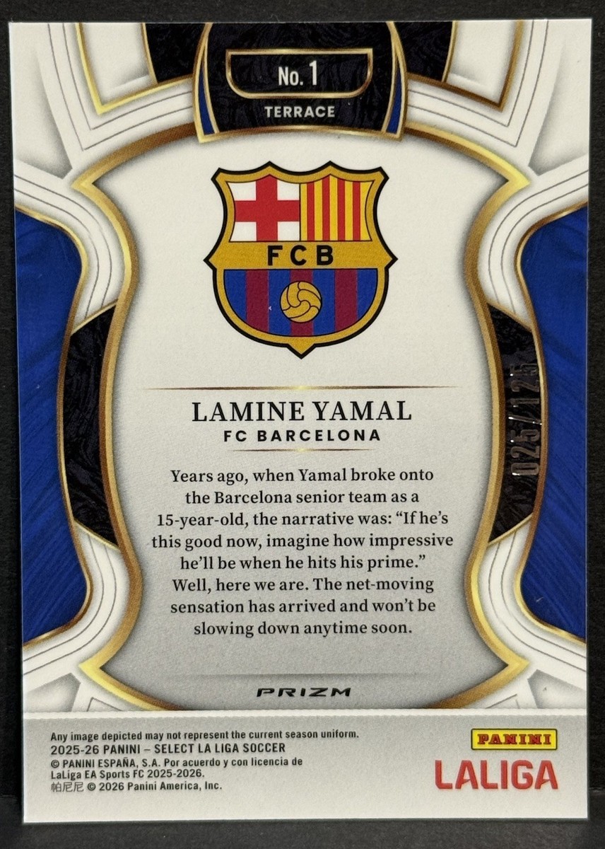 希少本 世界200部限定 シリアルナンバー入 LA LAMPE RAVEL 2025-26 Panini Select La Liga Barcelona Lamine Yamal Terrace