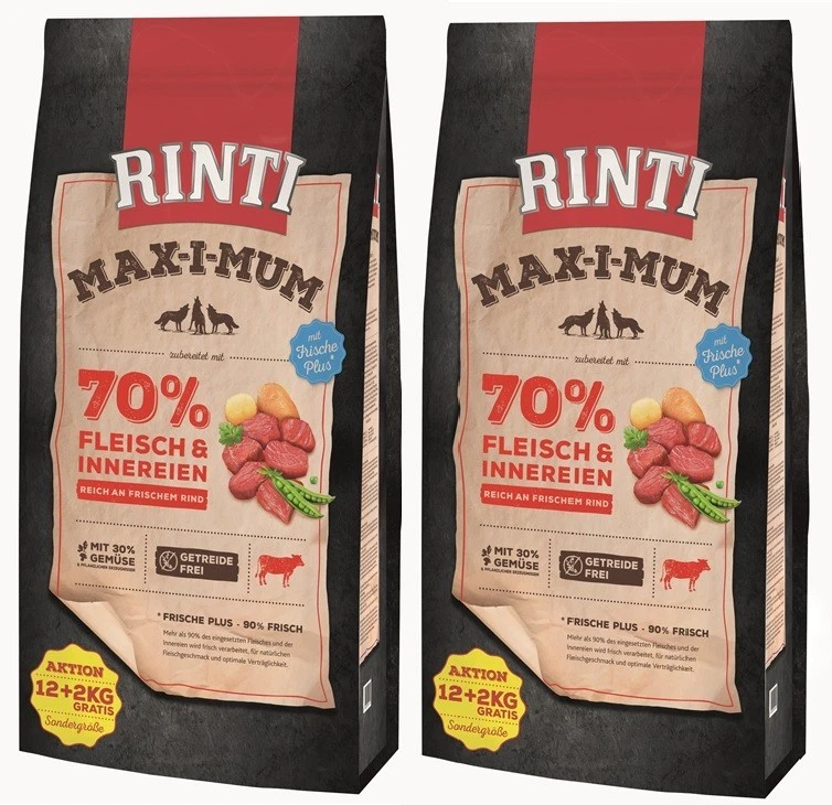 Rinti Max-i-Mum Rind 2 x 12+2 kg - AKTION - getreidefreies Hundefutter 28Kg