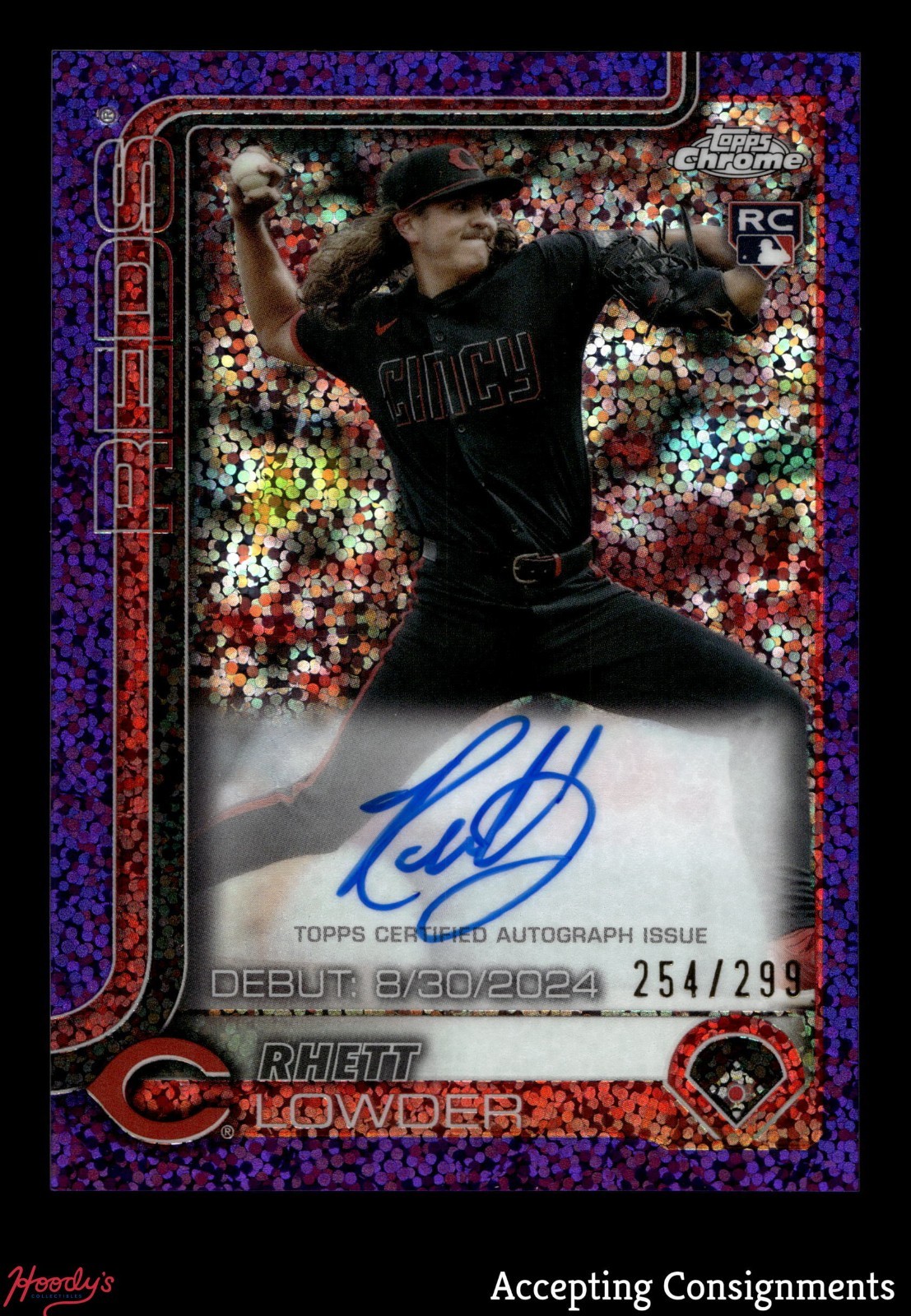 2025 Topps Chrome UPD Purple Speckle Refractor Rhett Lowder /299 ROOKIE AUTO RC