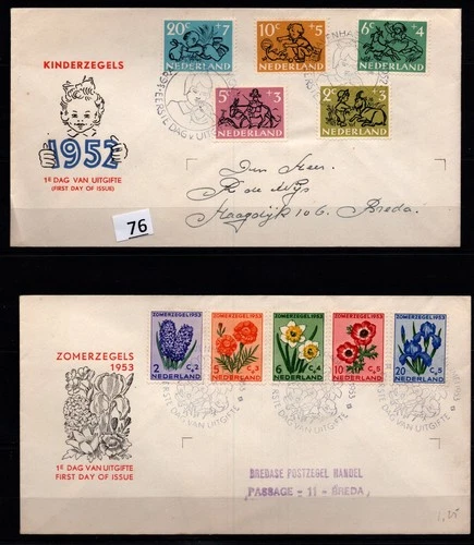 + NETHERLANDS - 2 FDC - FLOWERS - KIDS - 1953