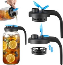 Wide Mouth Mason Jar Pour Spout Lids with Filter & Handle Leak Proof Flip Top 2