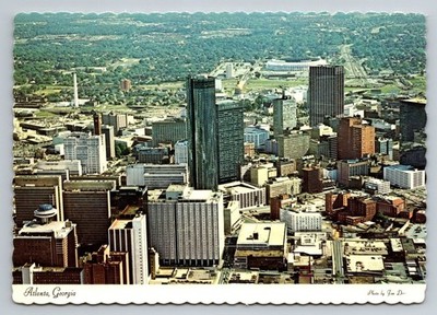 Vintage Atlanta Georgia Aerial View Postcard Hyatt Regency & Stadium