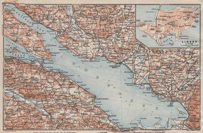 BODENSEE Einsatz LINDAU. Konstanz St. Gallen Bregenz. Topo-Karte 1909 alt
