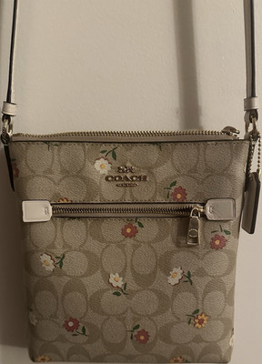 Coach Floral Print Beige Crossbody Bag Adjustable Detachable Strap