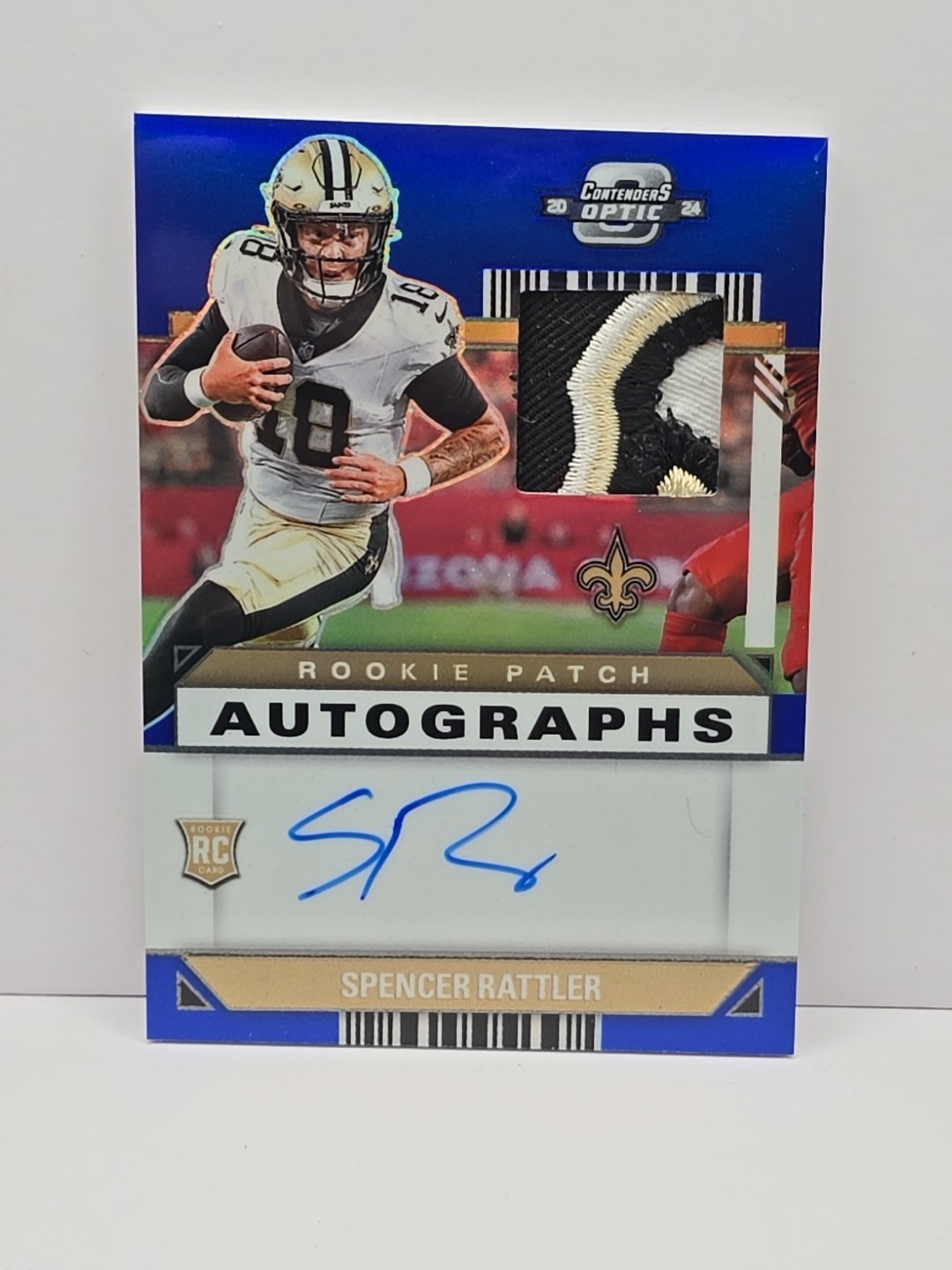 Spencer Rattler 2024 Panini Contenders Optic RC Patch Auto Blue 37 /50 Rookie