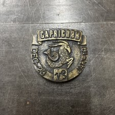 Antique 1976 Bergamot Brass Works Capricorn Dec 23 - Jan 19th Brass Belt Buckle