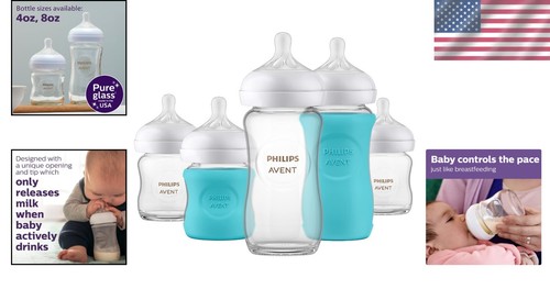 Borosilicate Glass Baby Bottle Gift Set with No-Drip Nipple - Safe & Stylish - Picture 2 of 11
