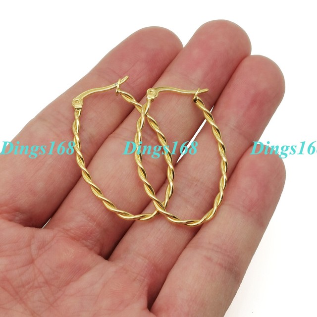 Women's Genuine 18K Gold Filled 1.5" * 0.9" Twisted Thin Oval Hoop Earrings Z120 Women's Genuine 18K Gold Filled 1.5" * 0.9" Twisted Thin Oval Hoop Earrings Z120